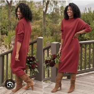 Frank & Eileen Isabelle Funnel Neck Triple Fleece Dress Cranverry Red Sz.M